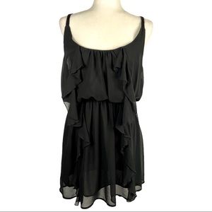 Piazza Italia Black Chiffon Ruffle Above Knee Elastic Waist Dress Size Medium